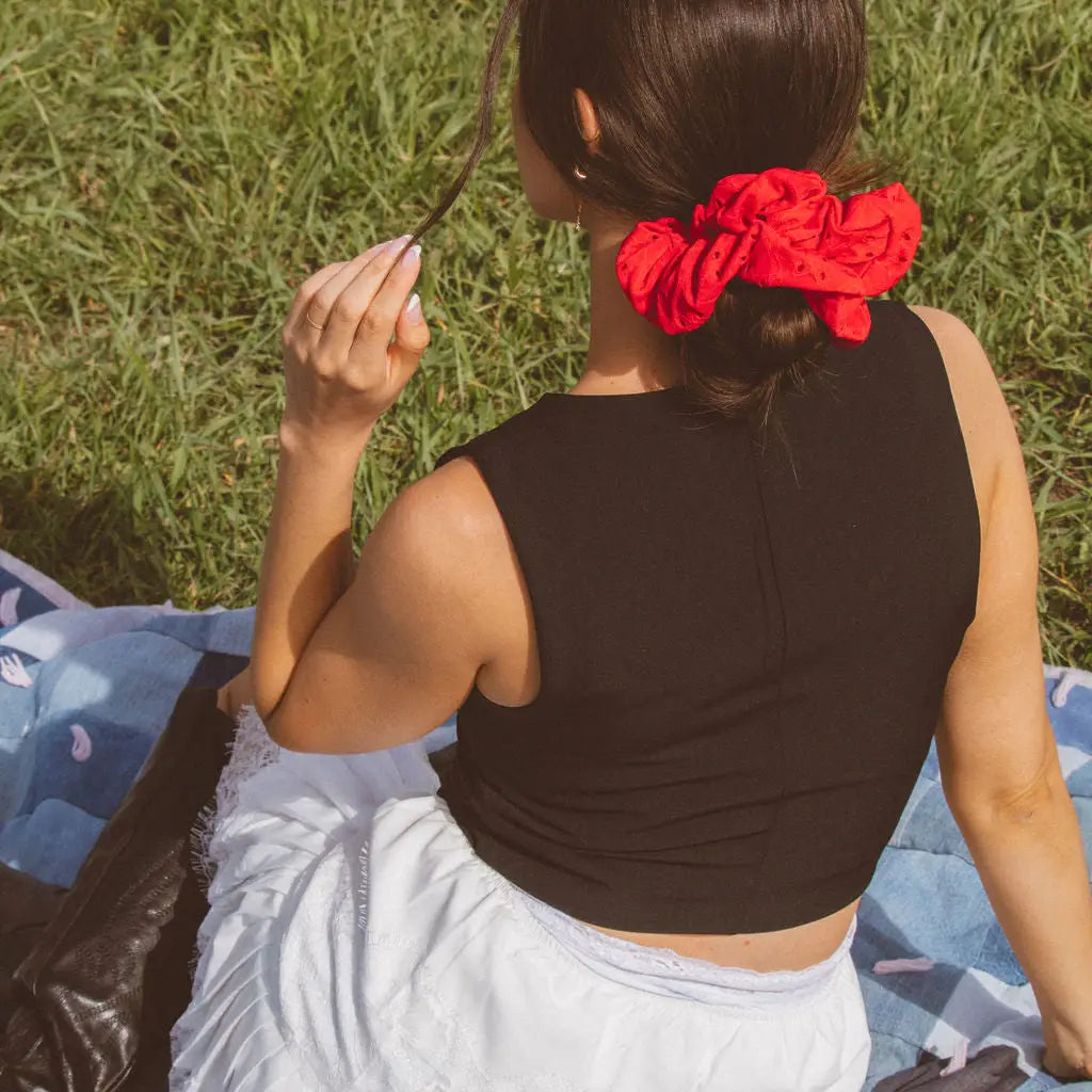 Red Eyelet Jumbo Scrunchie